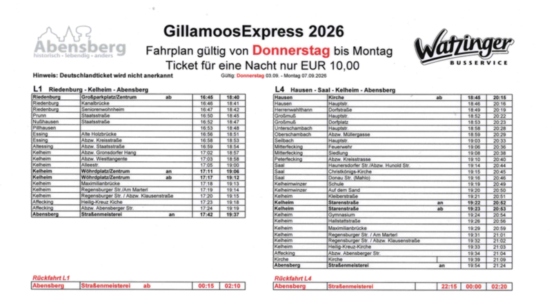 Gillamoosexpress: Fahrplan ist jetzt online